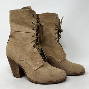 Rag & Bone Sz 40 EU Deacon Canvas Beige Fold Over Lace Up Heels Boots $550
